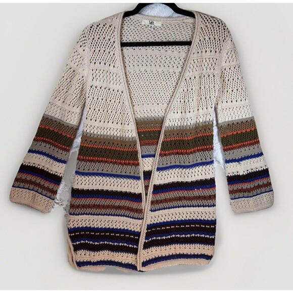 Ya Los Angeles Cardigan Sweater Medium Multicolored Open Front Crochet Cotton‎ - Picture 1 of 11